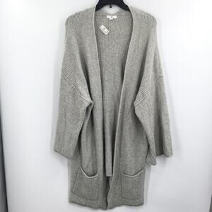 BP Long Sleeve Open Front Slit Side Cardigan Sweater Pockets Gray Size Large